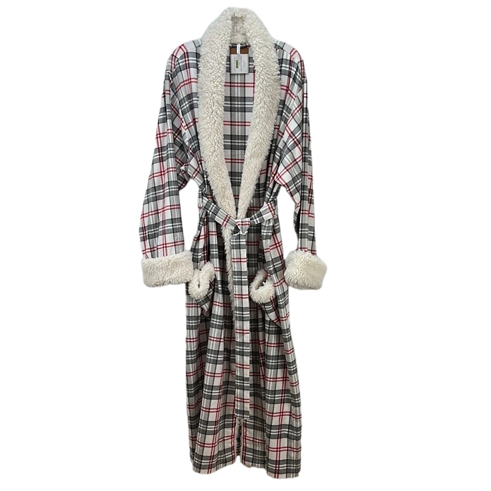 Pottery Barn Holland Plaid Robe Size Large/Extra Large Sherpa Trim